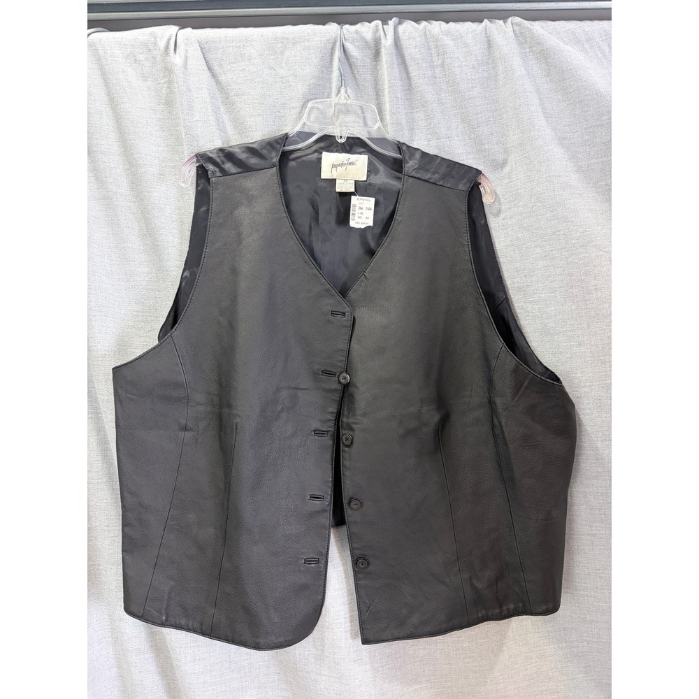 Vintage NWT Jacqueline Ferrar Black Leather Vest Deadstock 3X Button‎ V-Neck
